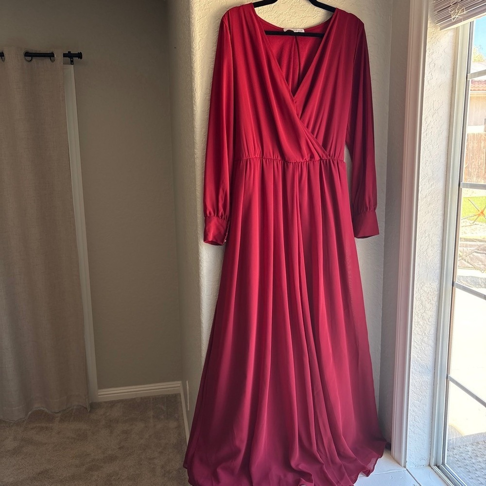 Baltic Born Women 1X Maxi Dress Red Long Sleeve Wrap V-Neck Gown Maternity Fall
